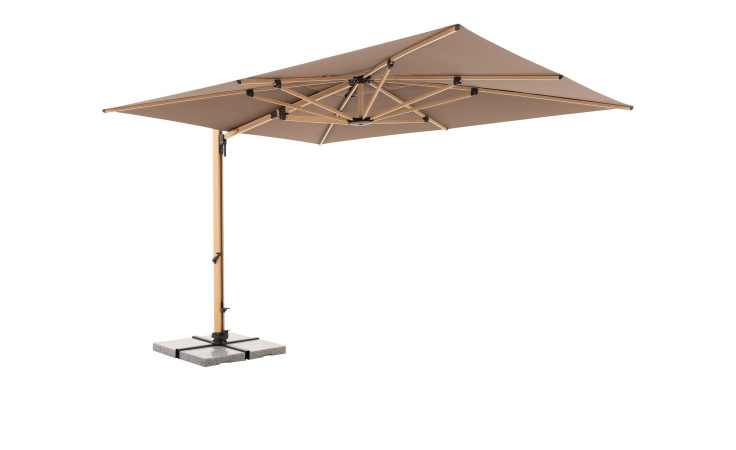 Pendelschirm Alu Wood XL Ultra mit Bezug-Ausf. in Greige und Gestell aus Aluminium und Stahl in Holzoptik