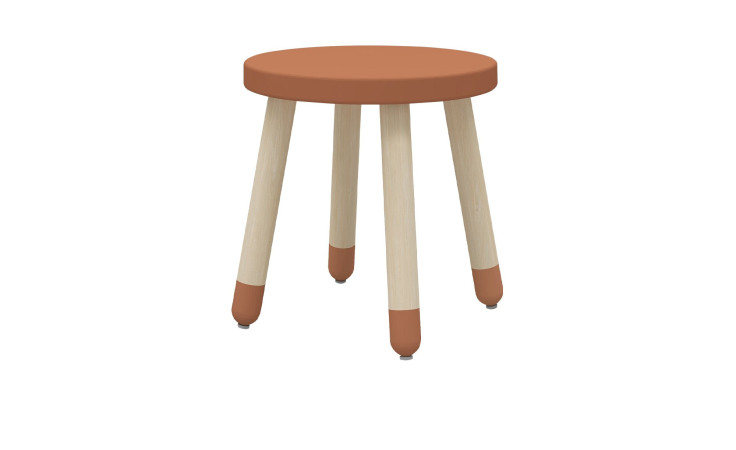 Kinderhocker Dots in rotvioeltt mit holzfarbenen Beinen.