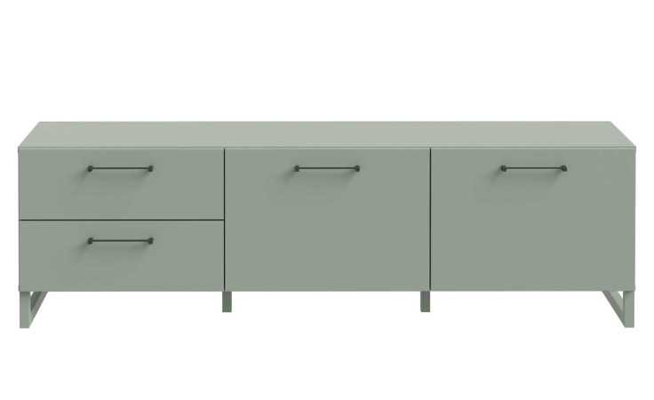 Lowboard Star in der Farbausführung Salbeigrün, mit 2 Türen und 2 Schubkästen, Frontansicht