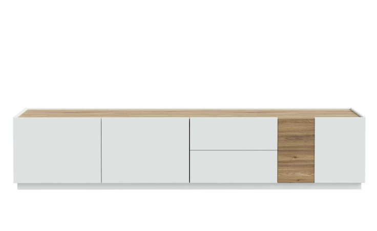 Lowboard Lüttich in der Farbkombi. grey und Valecia oak, Frontansicht