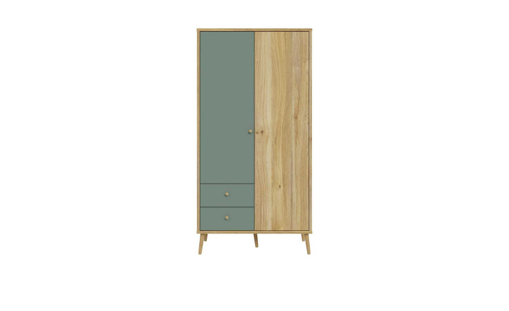 Kleiderschrank Winston in der Farbkombi Mauvella oak / Salbeigrün, Frontansicht