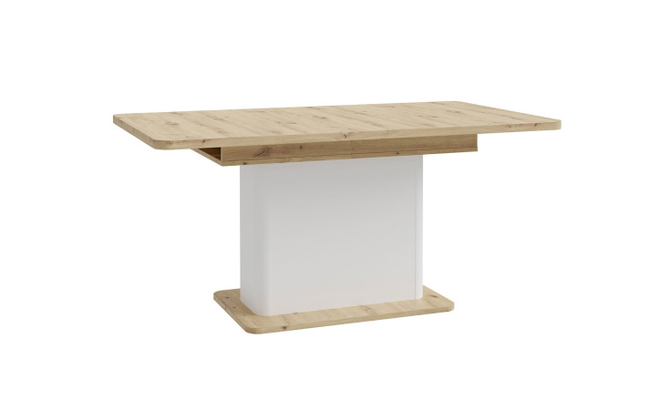 Esstisch Waldeck, Säulenfuß in Weiß, Tischplatte in Artisan Oak 