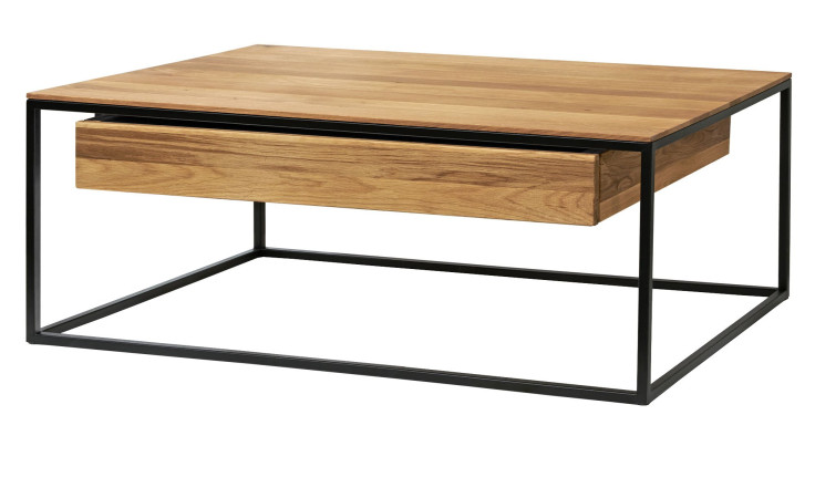 Couchtisch Patrick mit Tischplatte aus astiger Eiche und schwarzem Metall-Gestell
