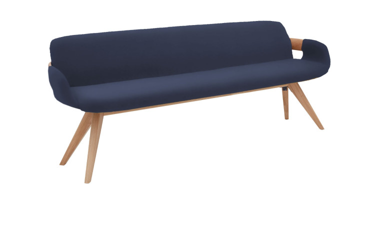 Bank Naturzeit mit der Blauen Farbe aus Leder und schicke Holzbeine.