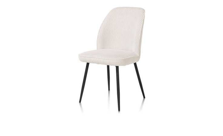 Stuhl Leonidas mit Bezug aus Veloursstoff in Creme und 4-Fuß-Gestell in schwarzem Metall