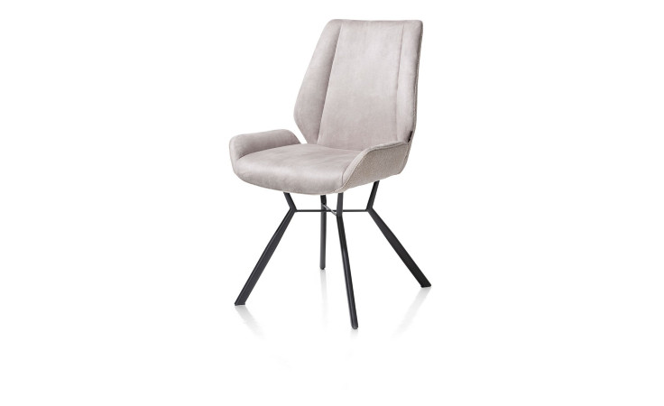 Stuhl Ivy mit Bezug-Mix aus Microfaser und Flachgewebe in Creme und Gestell aus schwarzem Stahl