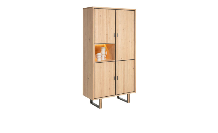 Schrank Shimanto mit Fronten und Korpus mit Echtholzfurnier Eiche natur und Gestell aus Metall in Graphit