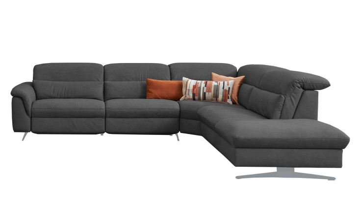 Basis-Ecksofa 1352, in der Farbausführung Leder Longlife, Farbe Zinn mit Deko