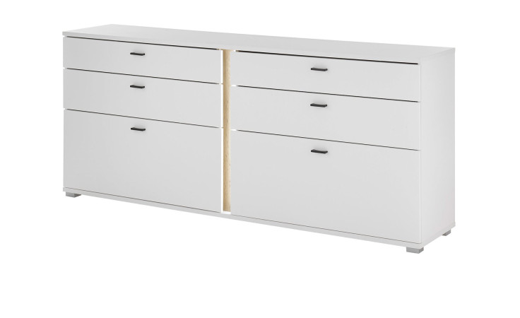 Sideboard Leander in weiß mit Tiefziehfronten, Absetzungen in Eiche Wotan-Dekor