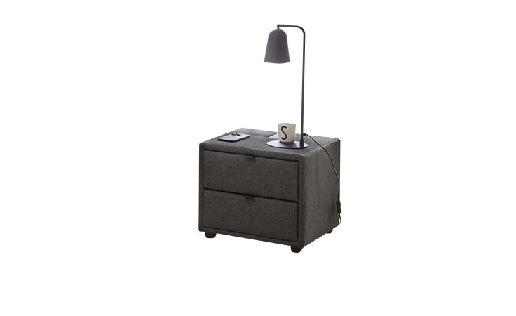 Nachttisch Luna mit 2 Schubkästen und einem Stoffbezug in der Farbe Grau/Braun