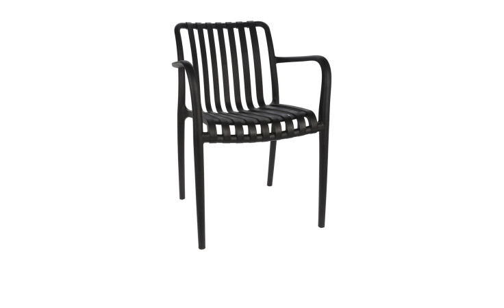 Gartenstuhl Emily in schwarz mit Lamellen an Sitzfläche und Rückenlehne