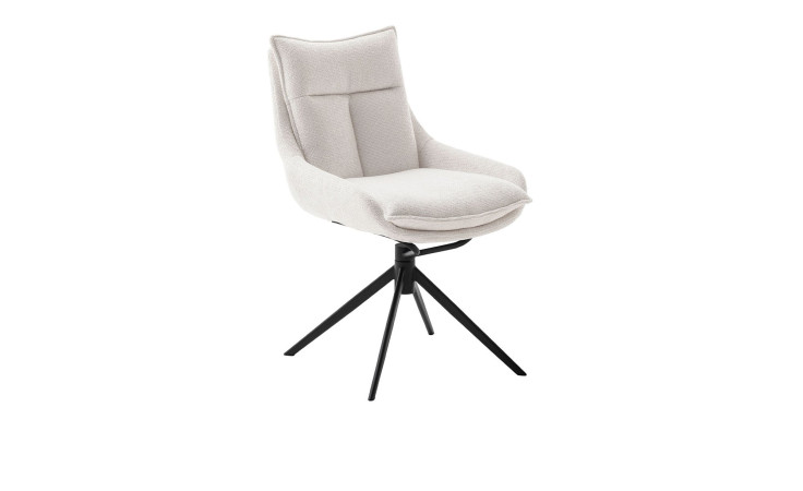 Stuhl Portland mit Bezug aus Strukturgewebe in Creme und Gestell aus Metall Schwarz matt