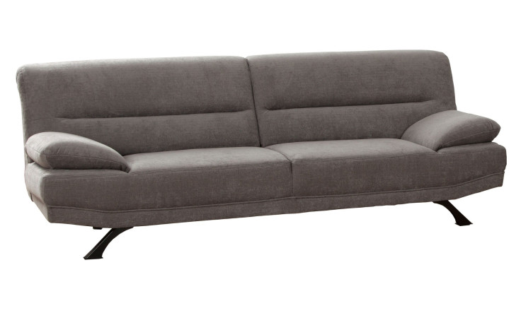 Sofa 3-Sitz Bruno in einem Silbergrauen Stoff bezogen und schwarzen Füßen.
