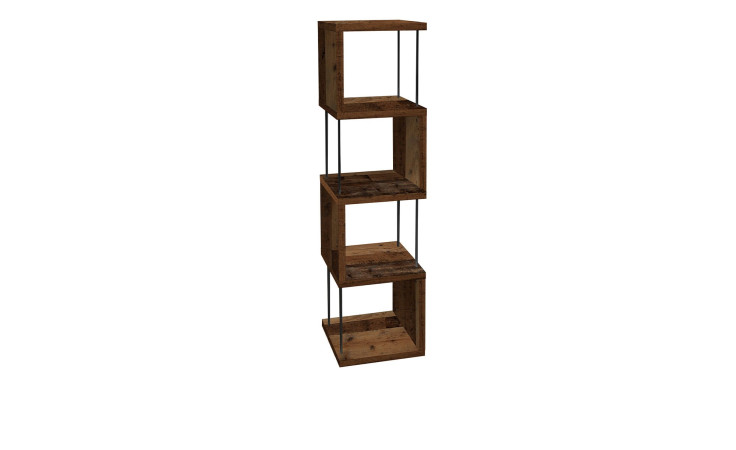 Standregal Seven aus Holzwerkstoff in texas oak mit schwarzen Stäben.