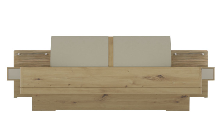 Komfort-Bett Venedig in Bianco Eiche und einem Kopfteil aus Kunstleder in Champanger.