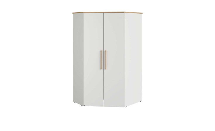 Jugendzimmer-Eck-Kleiderschrank Oscar, In der Farbausführung Kreideweiß, Frontansicht