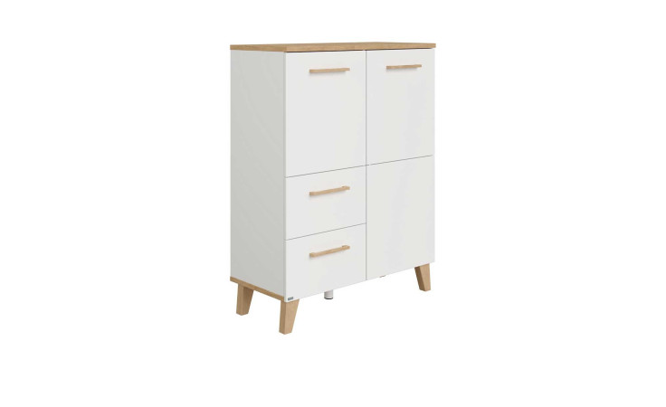 Jugenzimmer-Highboard Oscar in der Farbausfürhung Kreideweiß mit zwei Türen und zwei Schubläsen