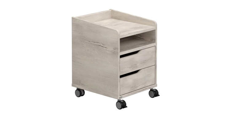 Rollcontainer Diego 2S in der Farbe Eiche Nautik mit zwei Schubladen und einem offenen Fach