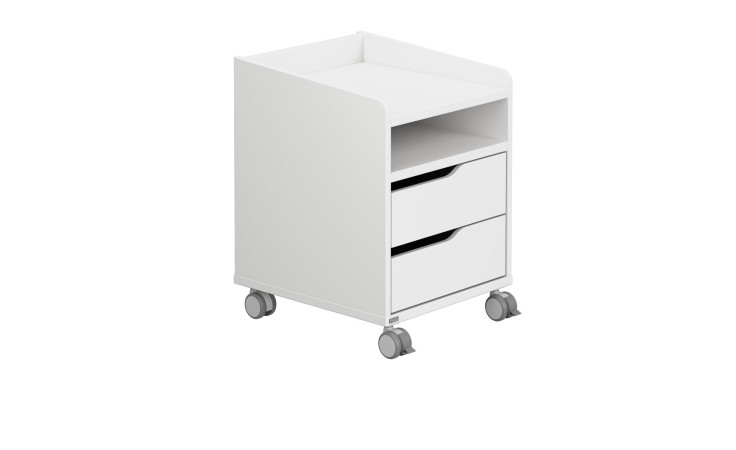 Rollcontainer Diego 2S in der Farbe Kreideweiß mit zwei Schubladen und einem offenen Fach
