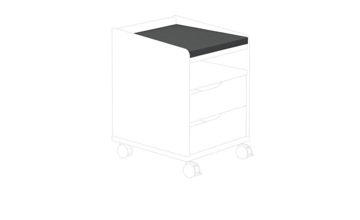 Sitzkissen Diego in der Farbe Grau, auf einem skizzierten Rollcontainer