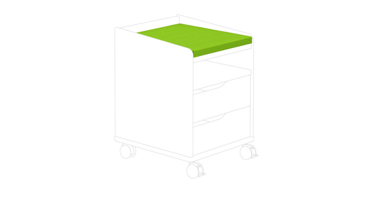 Sitzkissen Diego in der Farbe Limette, auf einem skizzierten Rollcontainer