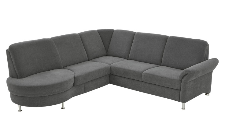 Basis-Wohnlandschaft plano|FORM Wien im Bezugsstoff Grey und silbernen Füßen. Schräge Seitenansciht.