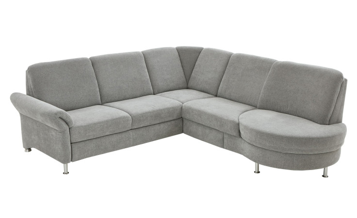 Basis-Wohnlandschaft plano|FORM Wien im Bezugsstoff Silver und silbernen Füßen. Schräge Seitenansicht.