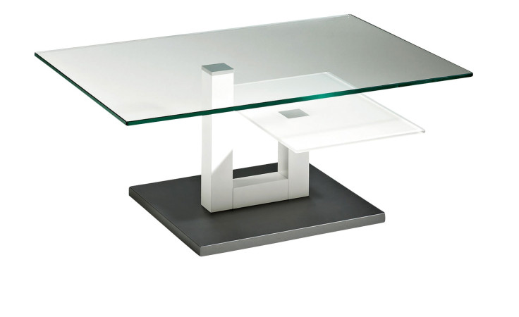 Couchtisch 7460HK-060O-09 mit einer Tischplatte aus Klarglas und einem weißen gestell aus Holzwerkstoff