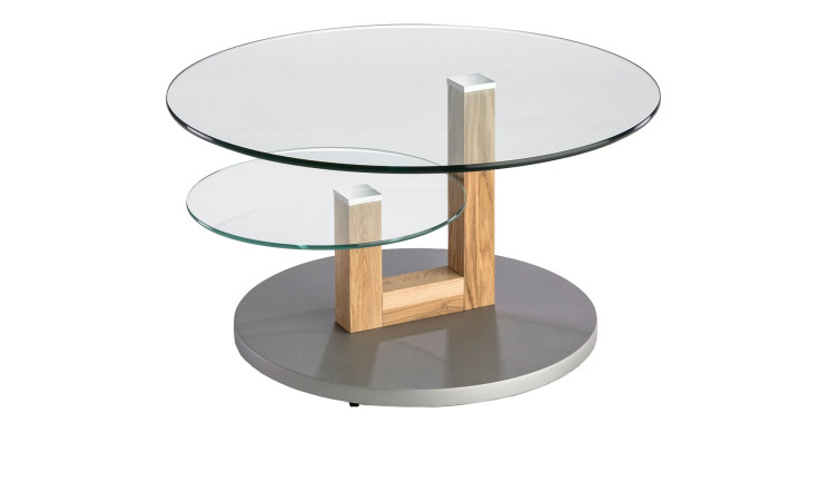 Couchtisch 7465HK-080K-25 mit einer Tischplatte aus Klarglas und einemGestell aus Eiche Massivholz