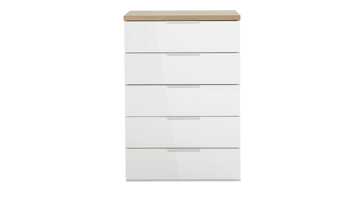 Kommode Moonlight aus Holzwerkstoff in weiß mit einer Absetzung in Artisan Eiche.