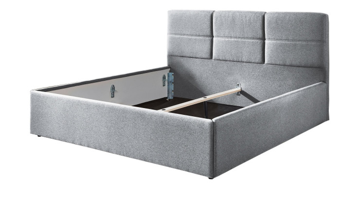 Polsterbett Deik in silber aus einem Stoffbezug.