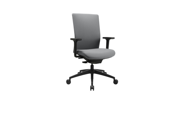 Drehstuhl Office Chair mit Armlehnen, schwarzem Fußkreuz und einem Bezug in der Farbe Grau