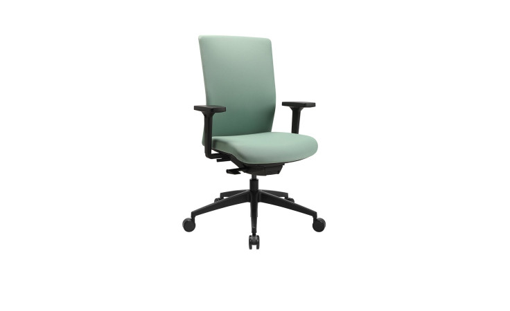 Drehstuhl Office Chair mit Armlehnen, schwarzem Fußkreuz und einem Bezug in der Farbe Grün