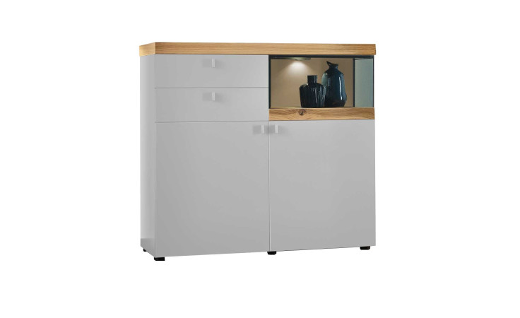 Sideboard X2 in Kristallweiß und Absetzungen in Eiche Rustico hell