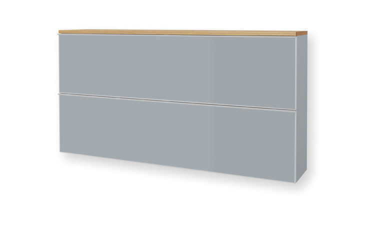 Hängeschuhschrank Volare im Dekor Optiperlgrau Glas und Absetzungen mit Balkeneiche-Furnier