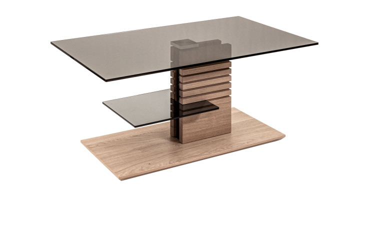 Couchtisch 5655-GPA-EBI, in Parsolglas grau und Wildeiche massiv