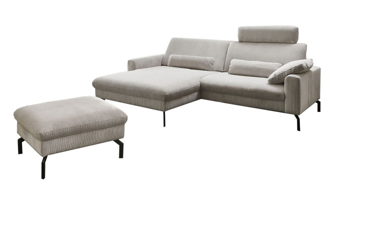 planoform Ecksofa El Paso in silber mit Hocker ohne Hintergrund