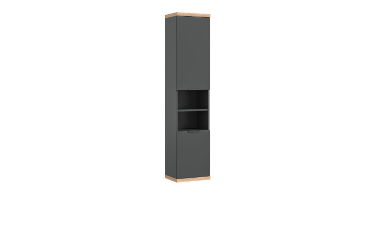 Hängeschrank Nevada in anthrazit mit holzfarbener Deckplatte von schräg rechts.