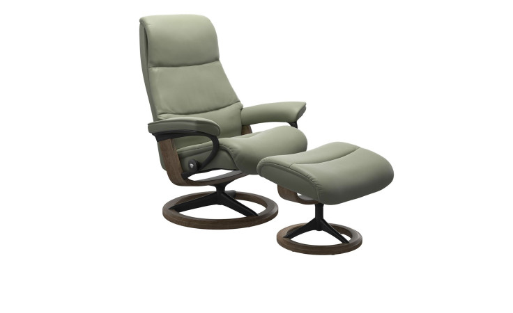 Relaxsessel mit Hocker Stressless View M Signature, Paloma Echtleder Farbe: Shadow Green, Gestell: Smoked Oak, Mattschwarz 