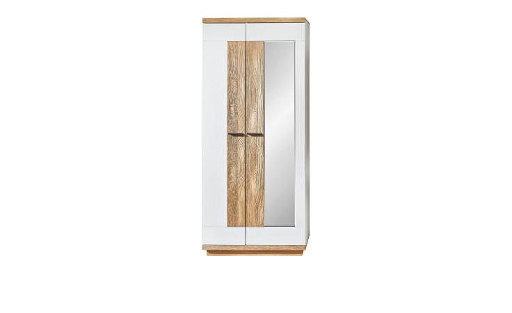 Garderobenschrank MONDO Lisana mit Fronten weiß und Wildeiche massiv, Korpus in Old Artisan Eiche-Nachbildung, mit 2 Türen, davon 1 Spiegeltür, Breite 85 cm