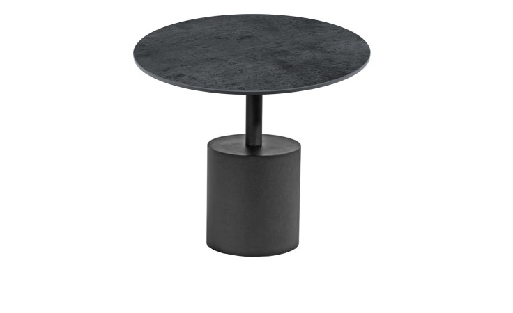 Beistelltisch MONDO Varium mit einer Glas-Keramik Tischplatte in Titan und einem schwarzem Metallgestell.
