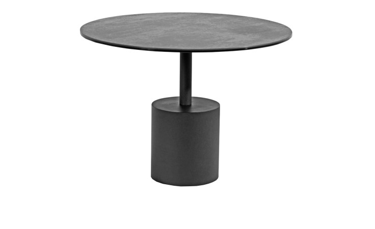 Beistelltisch MONDO Varium mit einer Glas-Keramik Tischplatte in Silver und einem schwarzem Metallgestell.