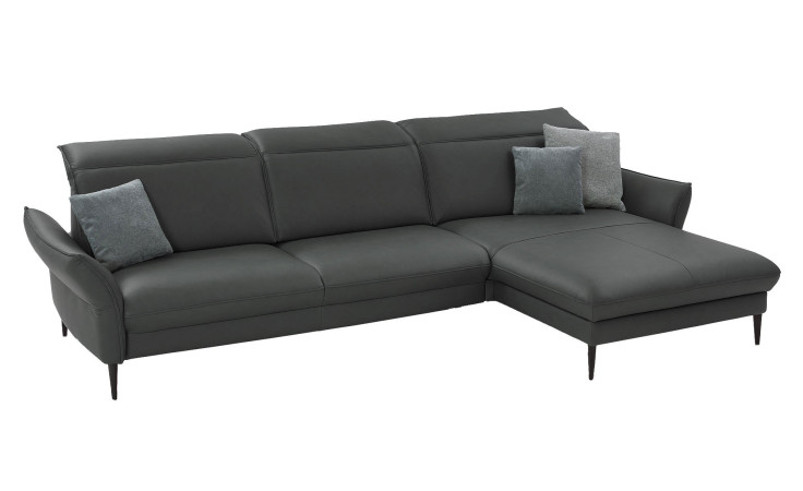 Komfort-Ecksofa MONDO Mirium in einerm Echtlederbezug in Steel