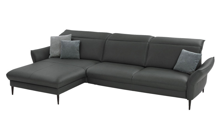 Komfort-Ecksofa MONDO Mirium in einerm Echtlederbezug in Steel