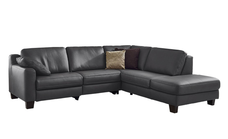 Basis-Ecksofa MONDO Maestra in einem Echtlederbezug in der Farbe Anthrazit.