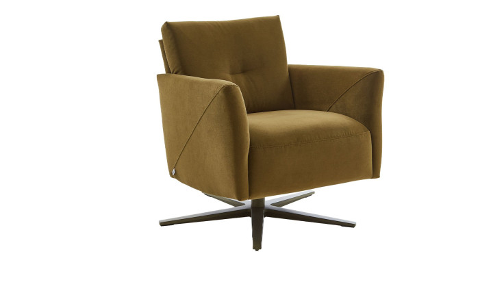 Sessel MONDO Arame in einem grünen Bezugsstoff und einem Fuß in Olive.