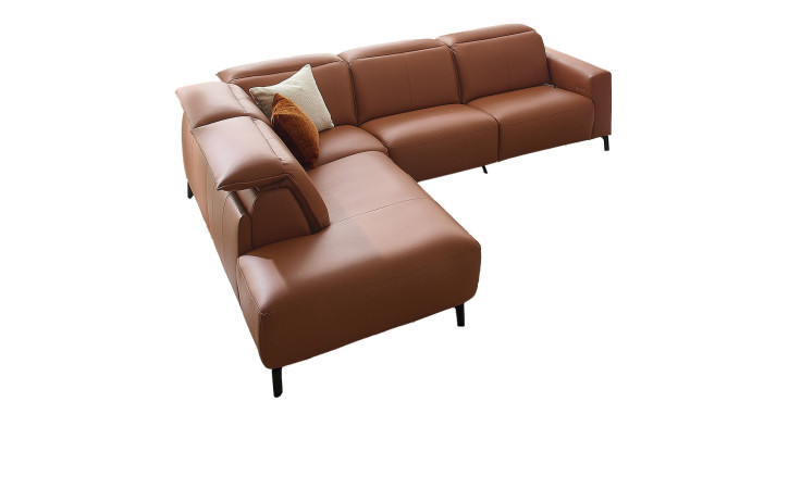 Komfort-Ecksofa MONDO Sallin in Cognac aus Echtleder. Ausrichtung links