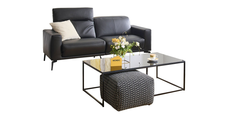 Basis-Sofa 2-Sitz MONDO Shima in einem Echtlederbezug in Schwarz.