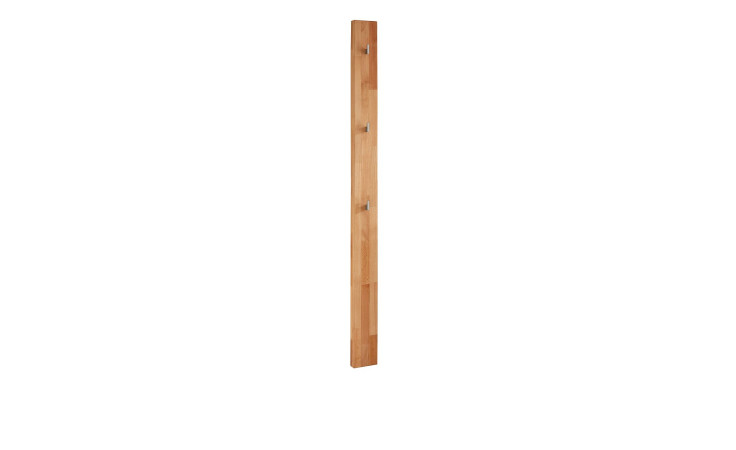 Garderobenpaneel VALMONDO Pour aus Kernbuche Massivholz und drei silbernen Haken.