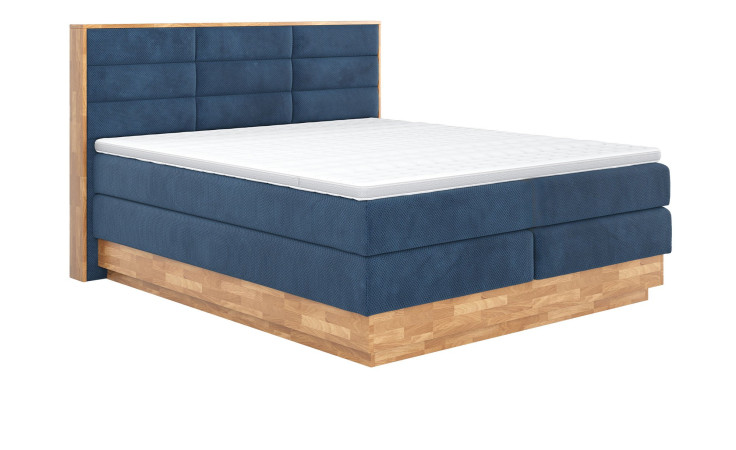 Boxspringbett VALMONDO Incana in einem Stoffbezug in Dark Blue und einem Sichtholzrahmen in Eiche